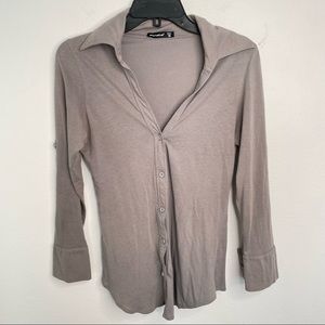Alternative Shirt Womens Size Small Gray Button Up V Neck Cotton Read